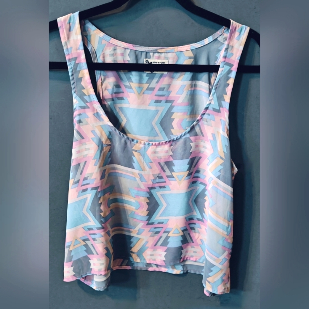 Vintage Mumu Transparent Pastel Tribal Print Top Sz M